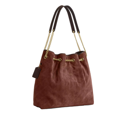 Coach Women's Evelyn Large Shoulder Bag With Quilting Suede/Gold