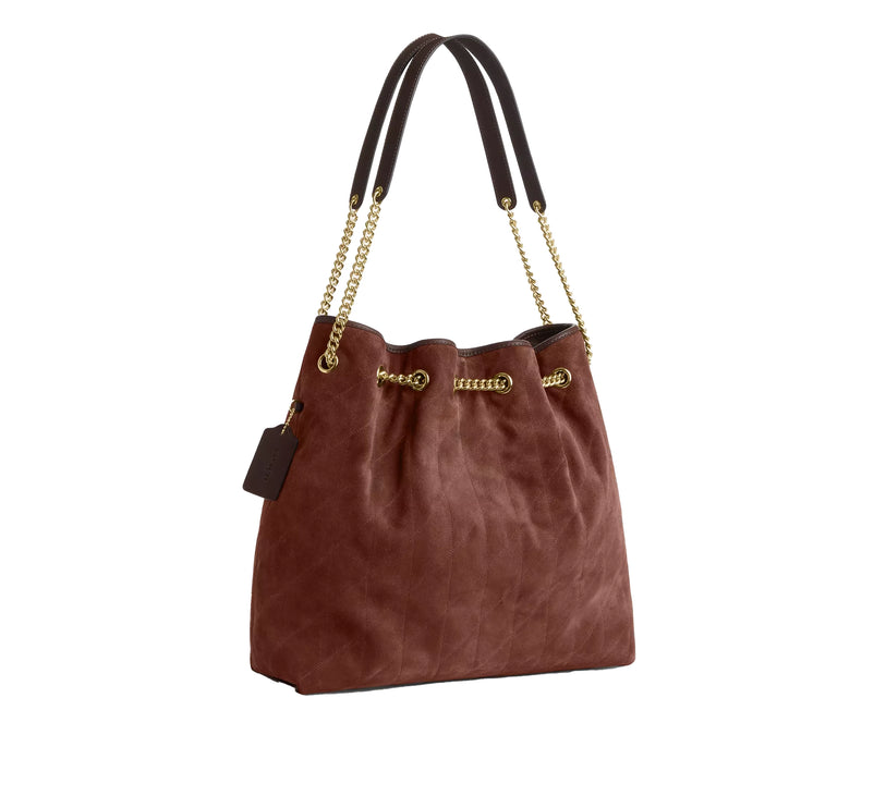 Coach Women's Evelyn Large Shoulder Bag With Quilting Suede/Gold