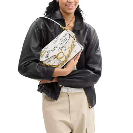 Coach Women's Chain Tabby Shoulder Bag With Sketch Print Brass/Chalk Multi