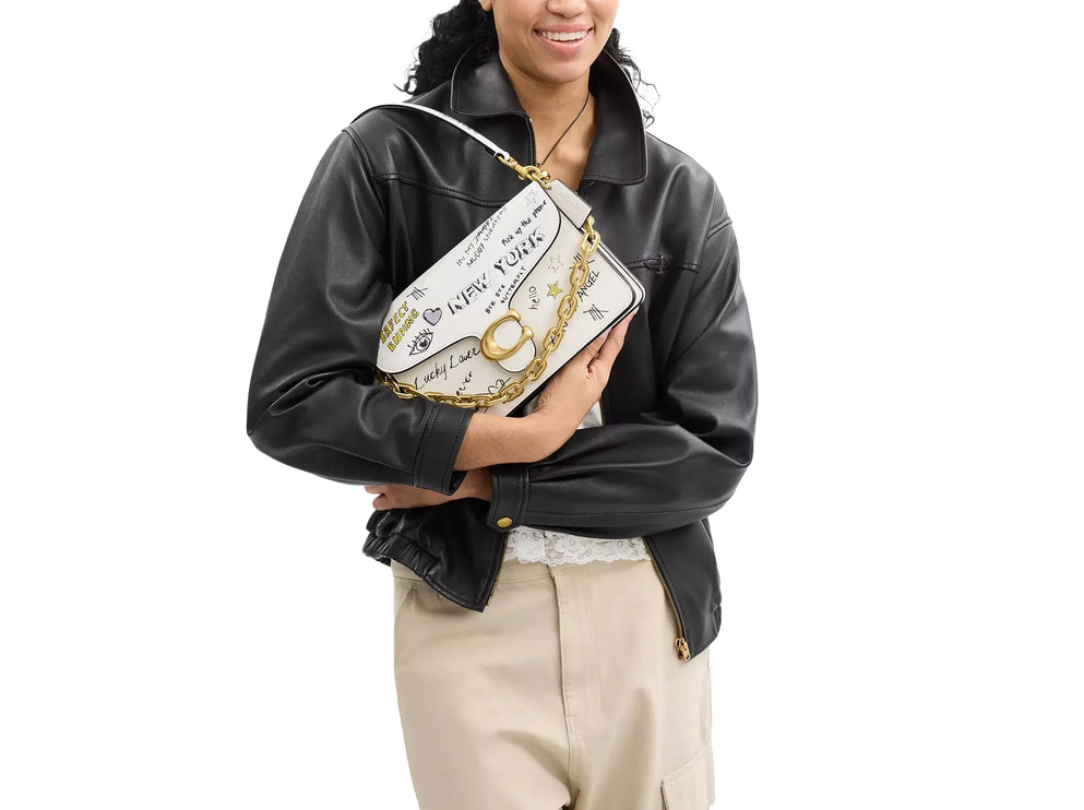 Coach Women's Chain Tabby Shoulder Bag With Sketch Print Brass/Chalk Multi