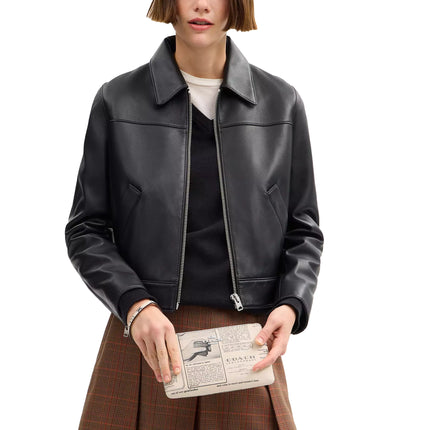 Coach Women's Large Corner Zip Wristlet With Newspaper Print Silver/Chalk Multi