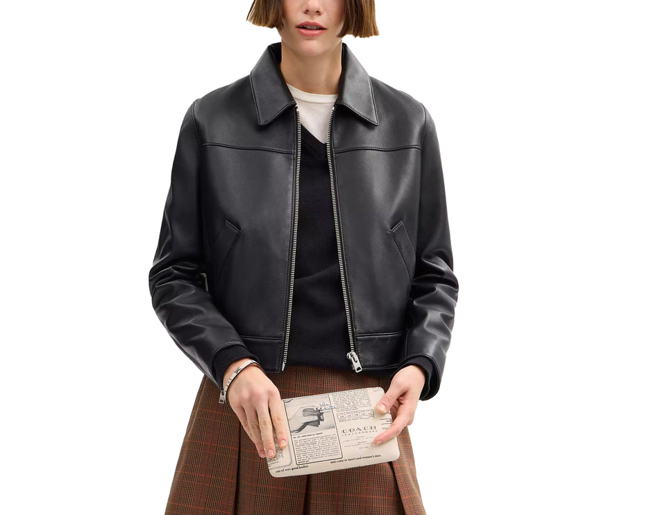 Coach Women's Large Corner Zip Wristlet With Newspaper Print Silver/Chalk Multi