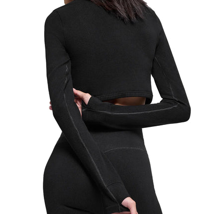alo Women's Seamless Two Tone Rib Jacket Black