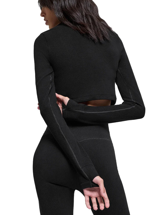 alo Women's Seamless Two Tone Rib Jacket Black