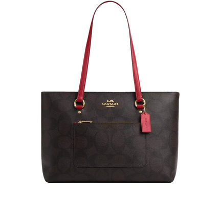 Coach Women's Station Tote Bag In Maxi Signature Canvas Im/Walnut/True Red
