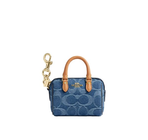 Coach Women's Mini Rowan Bag Charm In Signature Denim Gold/Indigo