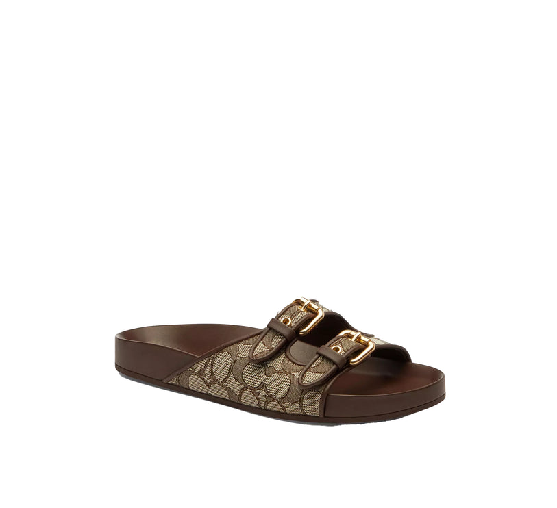 Coach Women's Two Band Buckle Sandal In Signature Jacquard Oak/Maple
