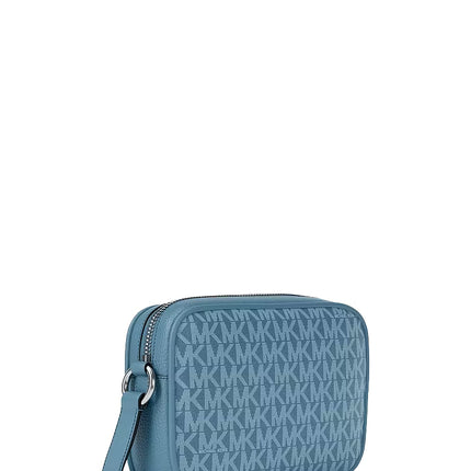 Michael Kors Women's Jet Set Travel Small Signature Logo Camera Crossbody Bag Denim/Silver