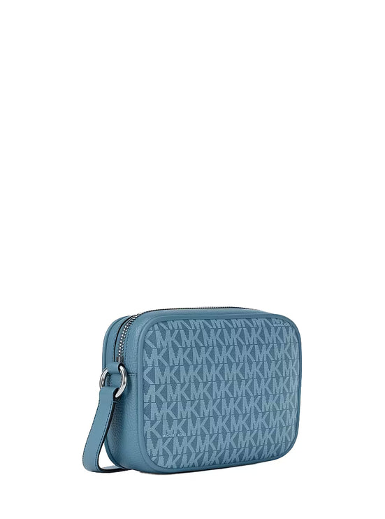 Michael Kors Women's Jet Set Travel Small Signature Logo Camera Crossbody Bag Denim/Silver