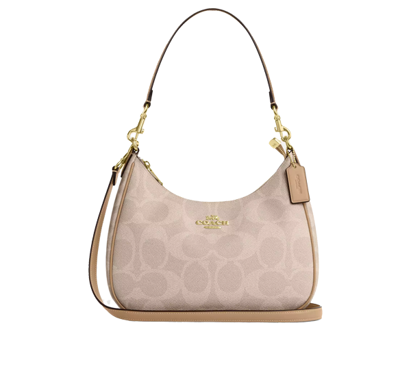 Coach Women's Teri Hobo Bag In Blocked Signature Canvas Gold/Sand/Tan