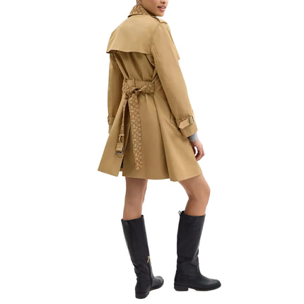 Coach Women's Mid Trench Coat With Signature Collar Khaki