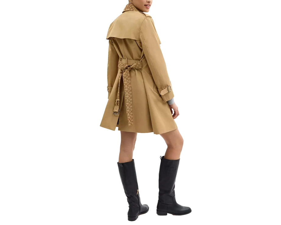 Coach Women's Mid Trench Coat With Signature Collar Khaki