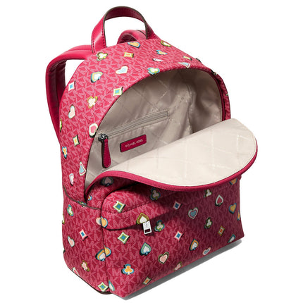 Michael Kors Women's Slater Medium Printed Signature Logo Backpack Dk Raspberry