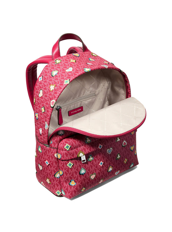 Michael Kors Women's Slater Medium Printed Signature Logo Backpack Dk Raspberry