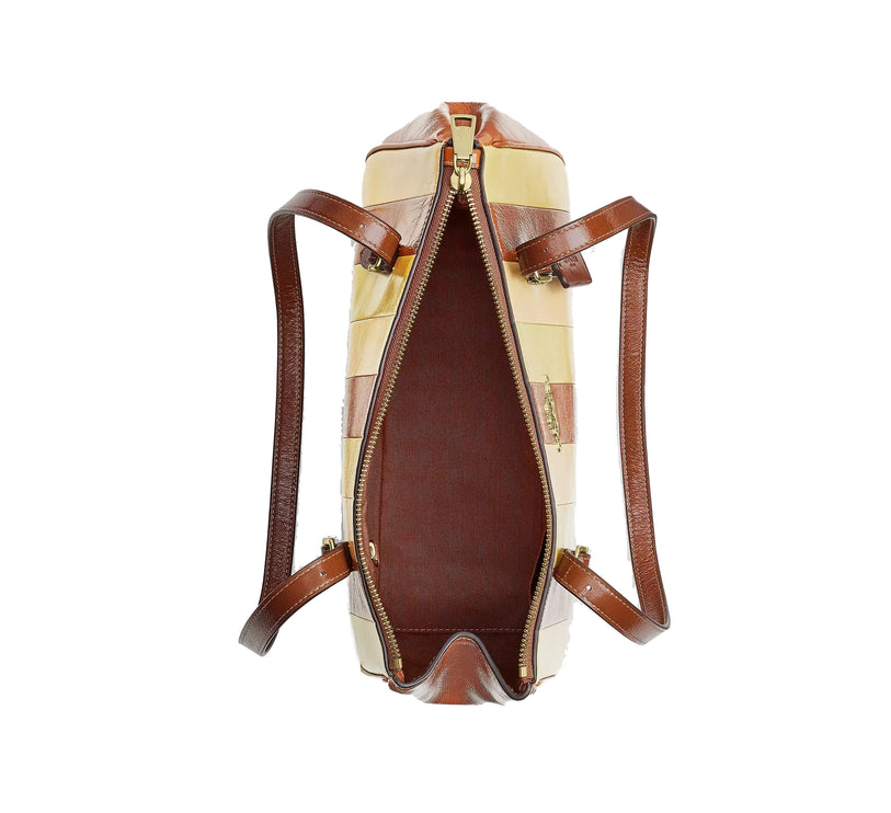 Coach Women's Asher Shoulder Bag With Striped Patchwork Gold/Redwood Multi