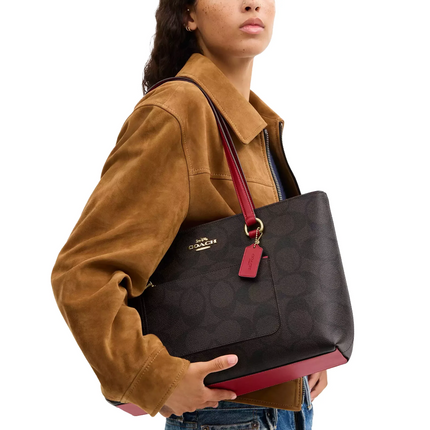 Coach Women's Station Tote Bag In Maxi Signature Canvas Im/Walnut/True Red