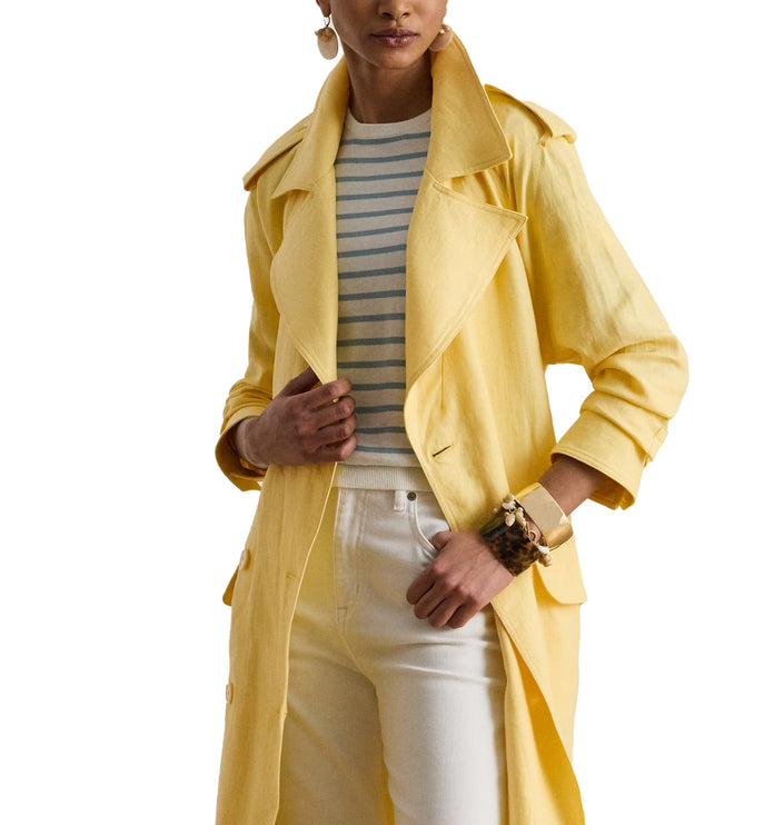 Polo Ralph Lauren Women's Double-Breasted Linen Trench Coat Lemon Sorbet