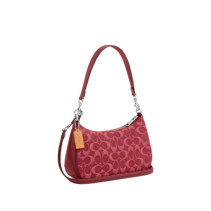 Coach Women's Teri Shoulder Bag In Signature Denim Silver/True Red