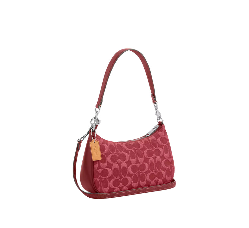 Coach Women's Teri Shoulder Bag In Signature Denim Silver/True Red