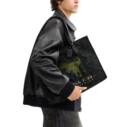 Coach Unisex Tote With Camo Print And Rexy Army Green Multi
