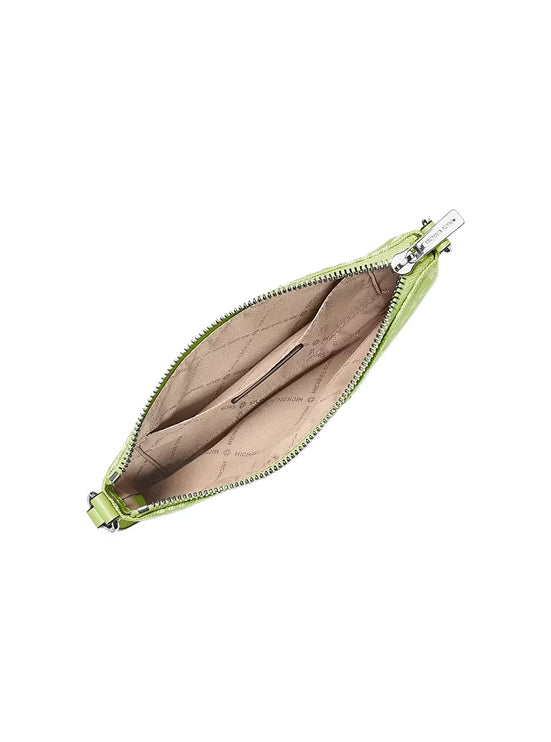 Michael Kors Women's Jet Set Travel Small Logo Jacquard Denim Wristlet Lime/Silver