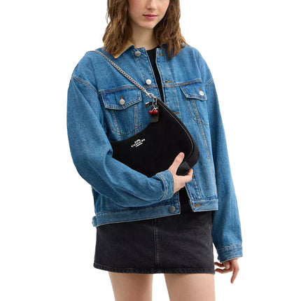 Coach Women's Teri Hobo Bag With Cherry Charm Suede Black/Silver