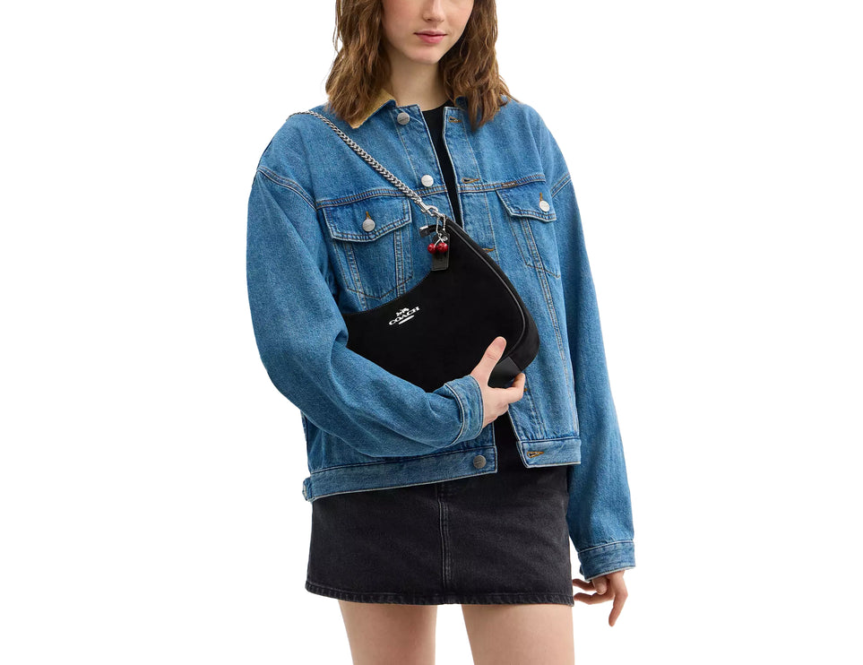 Coach Women's Teri Hobo Bag With Cherry Charm Suede Black/Silver