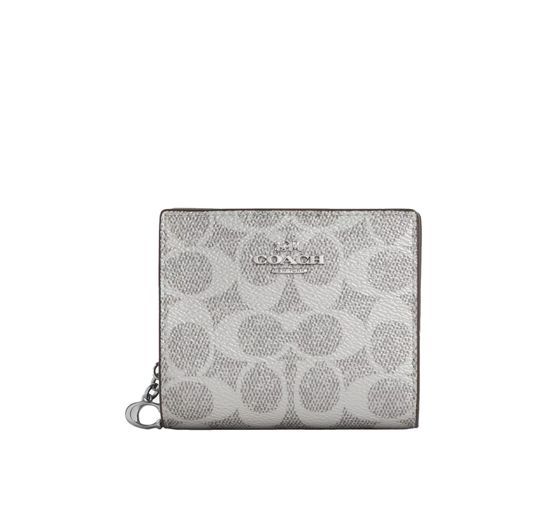 Coach Women's Snap Wallet In Signature Canvas Silver/Gray/Silver