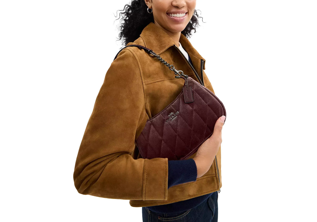 Coach Women's Teri Shoulder Bag In Organic Cotton With Quilting Gunmetal/Burgundy