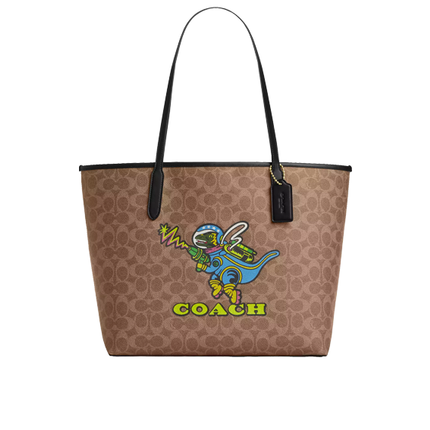 Coach Women's Cosmic Coach City Tote Bag In Signature Canvas With Rexy Print Novelty Leather/Gold/Tan Multi