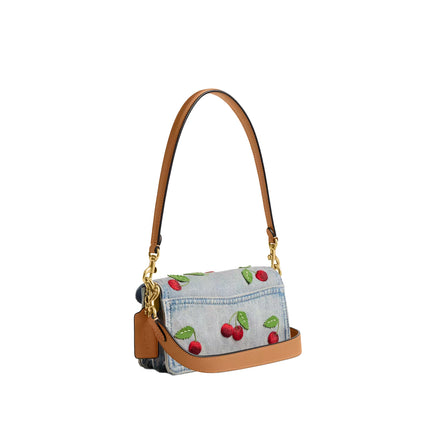 Coach Women's Tabby Shoulder Bag 20 With Cherry Embroidery Brass/Denim