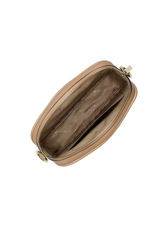 Michael Kors Women's Jet Set Small Signature Logo Camera Crossbody Bag Camel