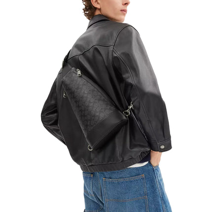 Coach Unisex Dominic Sling Pack In Signature Canvas Gunmetal/Charcoal/Black