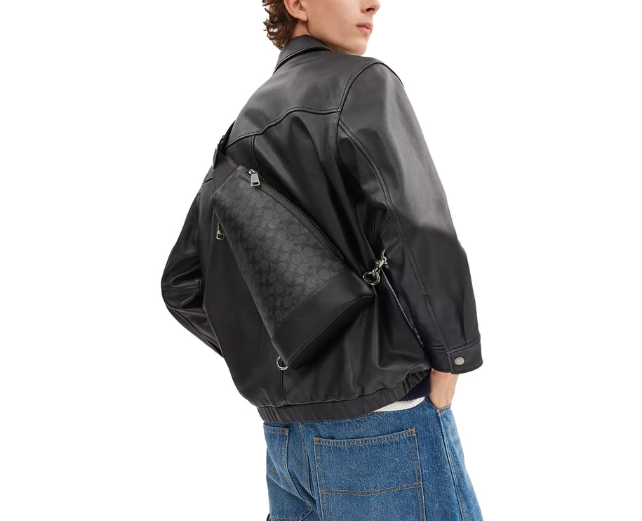 Coach Unisex Dominic Sling Pack In Signature Canvas Gunmetal/Charcoal/Black