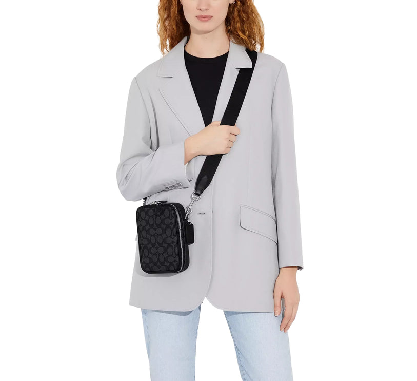 Coach Unisex Stanton Crossbody In Signature Jacquard Silver/Charcoal/Black