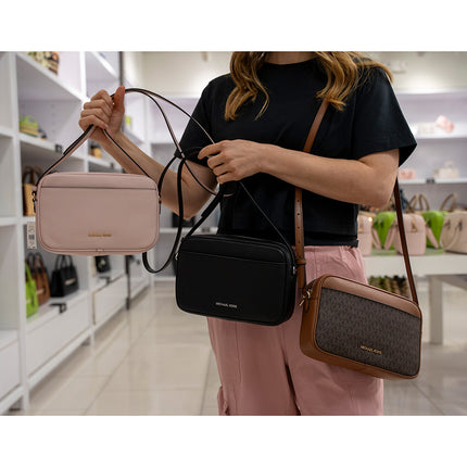 Michael Kors Women's Jet Set Large Pebbled Leather Camera Crossbody Bag Powder Blush/Gold