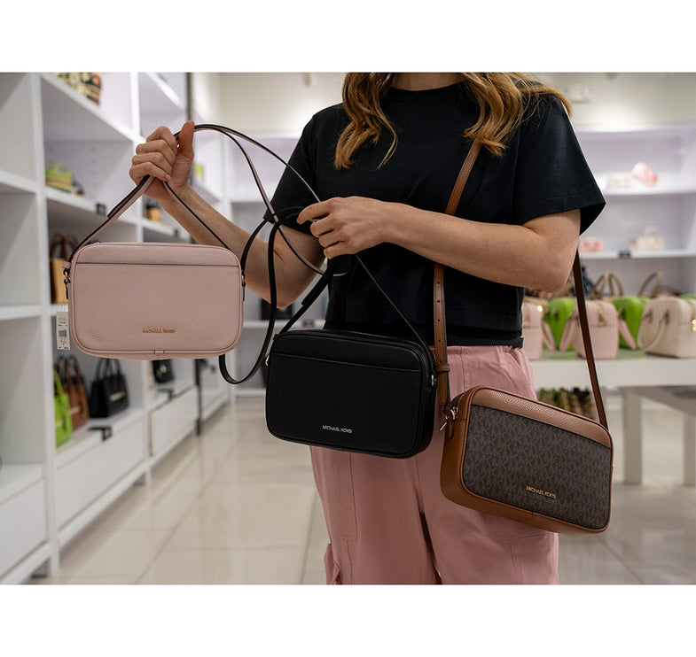 Michael Kors Women's Jet Set Large Pebbled Leather Camera Crossbody Bag Powder Blush/Gold