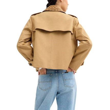 Coach Women's Short Trench Coat With Signature Collar Khaki