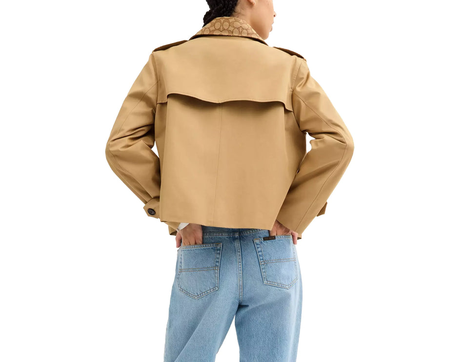 Coach Women's Short Trench Coat With Signature Collar Khaki