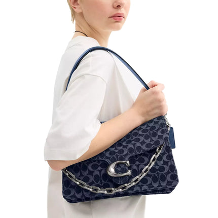 Coach Women's Chain Tabby Shoulder Bag 30 In Signature Denim Silver/Deep Blue Multi