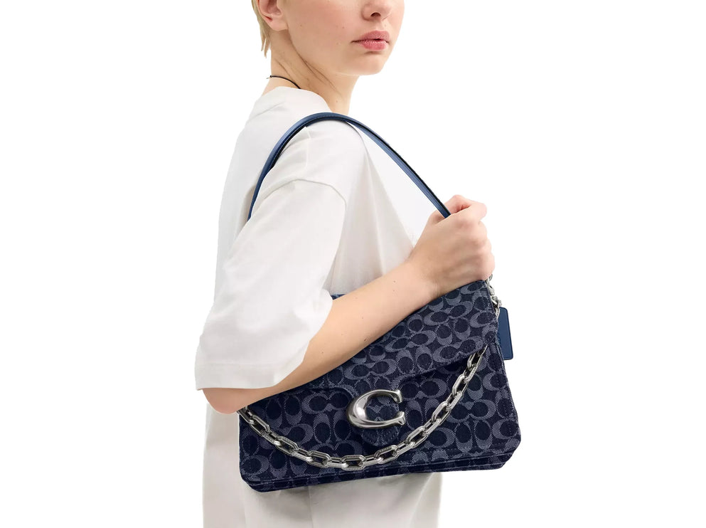 Coach Women's Chain Tabby Shoulder Bag 30 In Signature Denim Silver/Deep Blue Multi