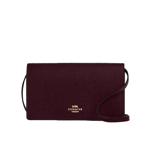 Coach Women's Anna Foldover Clutch Crossbody Bag Gold/Merlot