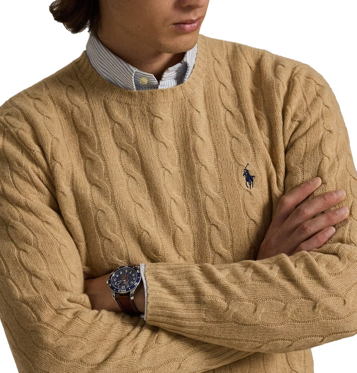 Polo Ralph Lauren Men's Cable-Knit Wool-Cashmere Sweater Camel Melange