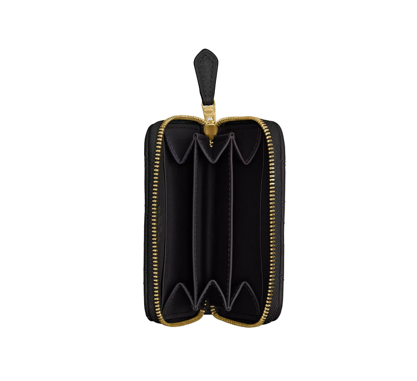 Coach Women's Essential Small Zip Around Card Case With Pillow Quilting Brass/Black