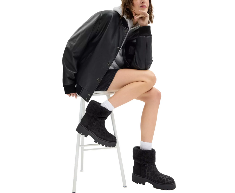 Coach Women's Chunky Sherpa Bootie In Signature Suede Black