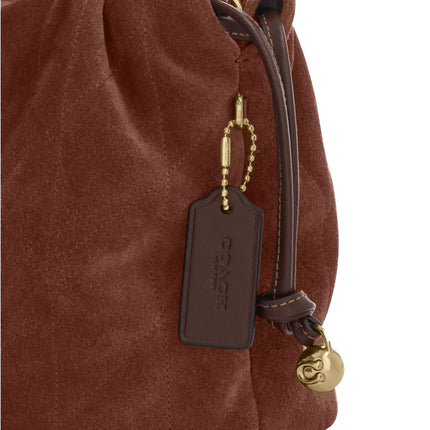 Coach Women's Faye Mini Drawstring Bag With Quilting Suede Gold
