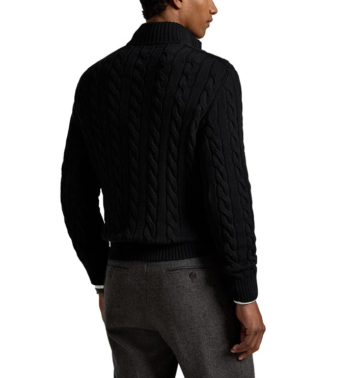 Polo Ralph Lauren Men's Cable-Knit Cotton Quarter-Zip Sweater Polo Black