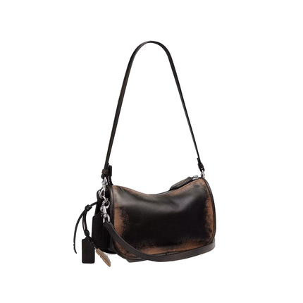 Coach Women's Waverly Bag In Loved Leather Silver/Black Brown
