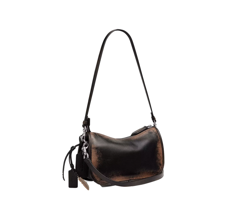 Coach Women's Waverly Bag In Loved Leather Silver/Black Brown