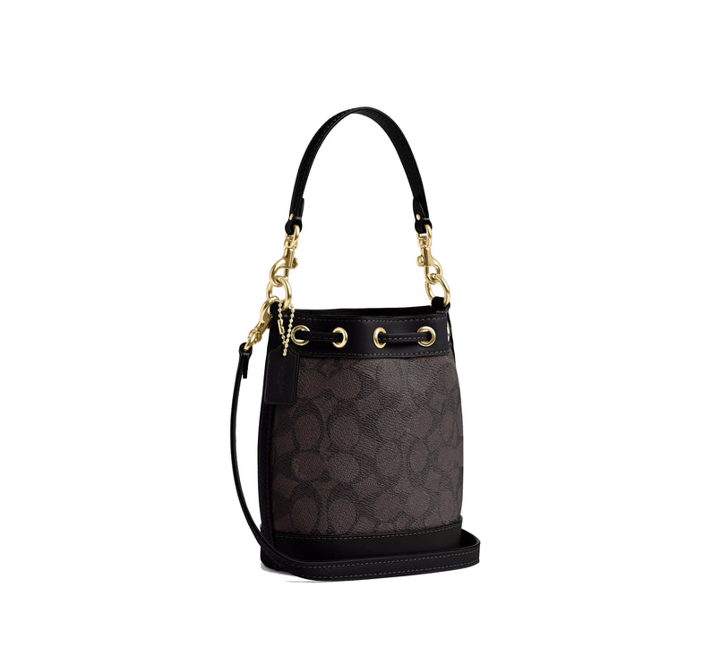 Coach Women's Mini Bucket Bag In Signature Canvas Gold/Walnut/Black